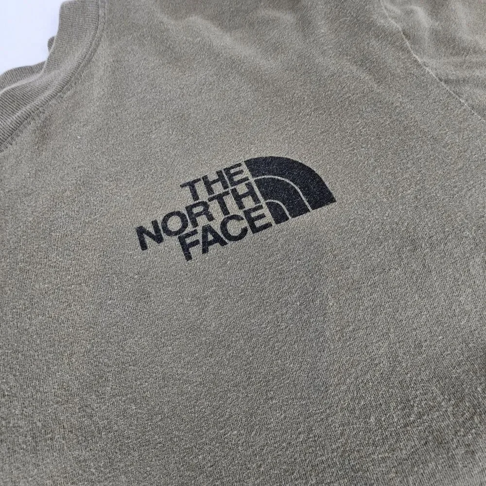The North Face Mens Large Long Sleeve T Shirt Olive Green Logo Sleeve Graphic